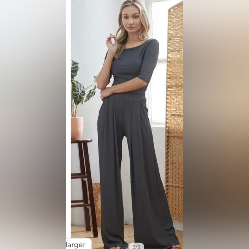 Ribbed Wide Leg Pant Set